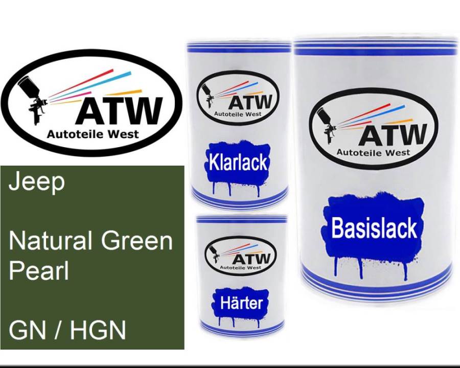 Jeep, Natural Green Pearl, GN / HGN: 500ml Lackdose + 500ml Klarlack + 250ml Härter - Set, von ATW Autoteile West.